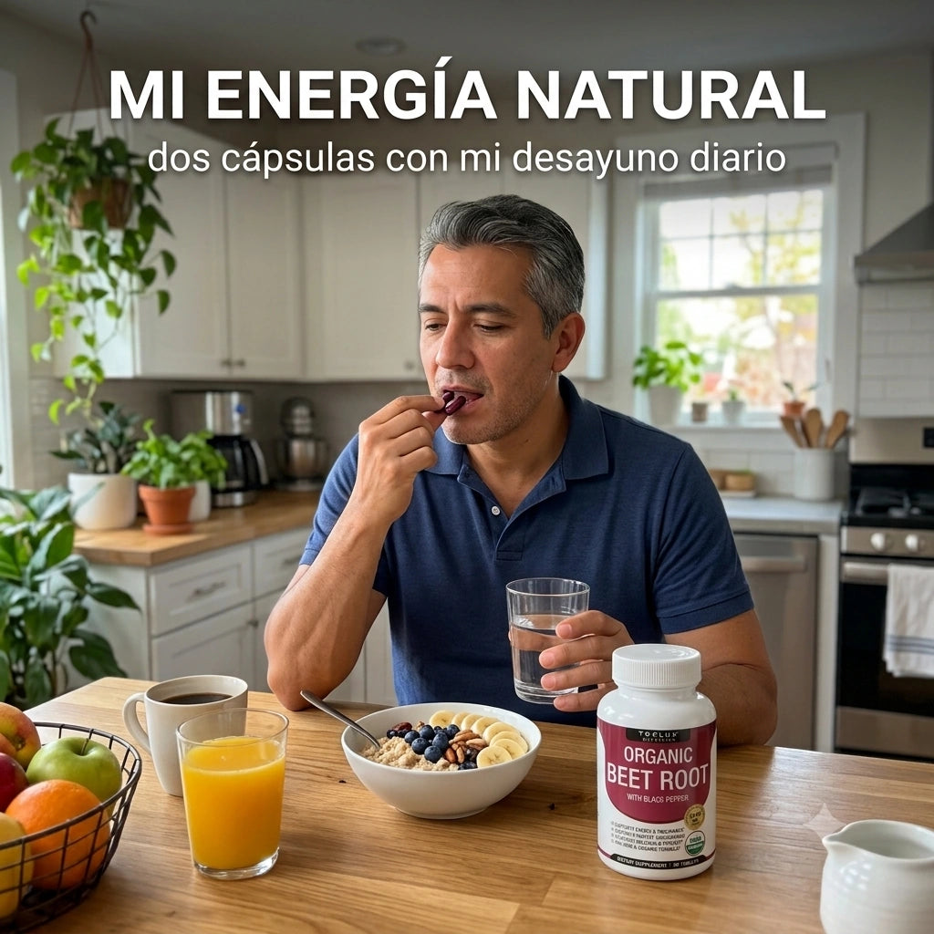 Organic Beet Root · 90 Tabletas de Óxido Nítrico Natural · Energía y Salud Cardiovascular