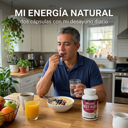 Organic Beet Root · 90 Tabletas de Óxido Nítrico Natural · Energía y Salud Cardiovascular